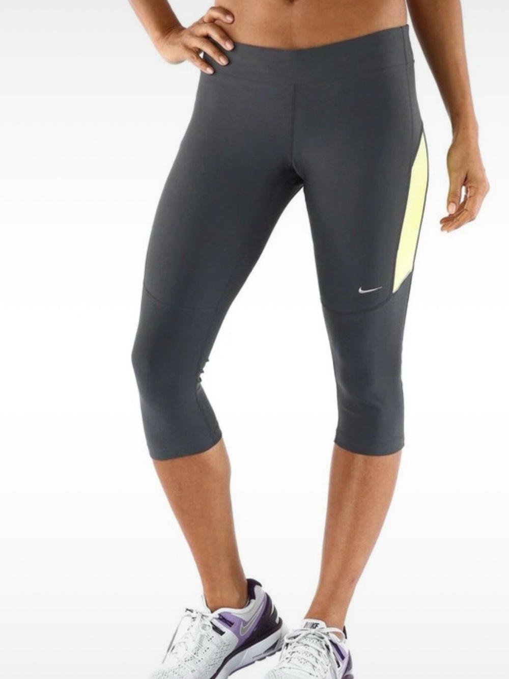 Nike Gray Capri Leggings with Yellow Side Panel
